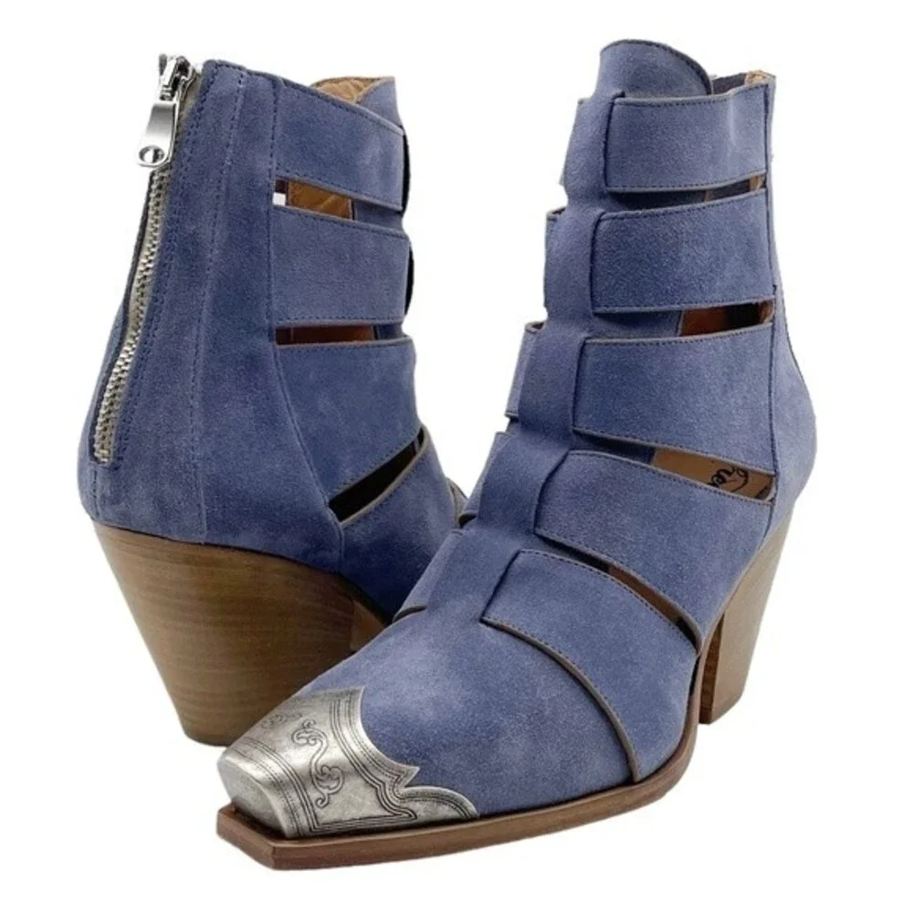NWT Free People Brayden Fisherman Bootie Boardwalk Blue Suede Size 7.5 In Box